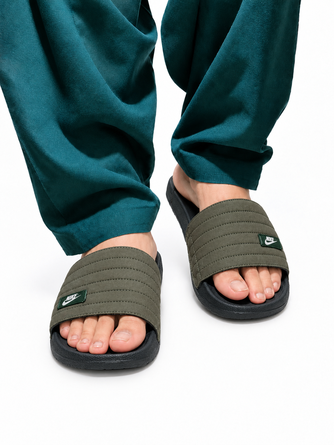Men’s Olive Green Cushioned Slides – Premium Comfort & Everyday Wear