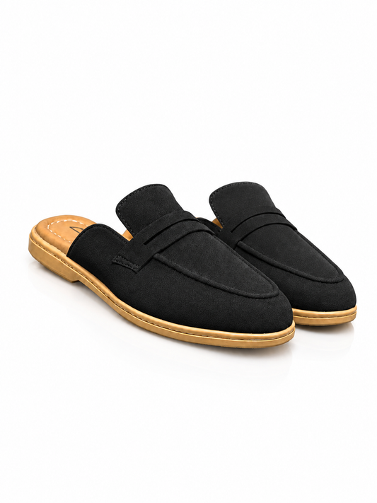 Men's Suede Mule Loafers - Noir Suede Backless Penny Loafers
