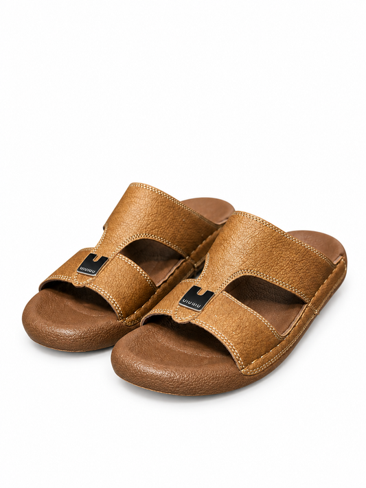 Medicated Brown Tan Leather Arabic Sandals – Men's Comfort Slip-On Slippers
