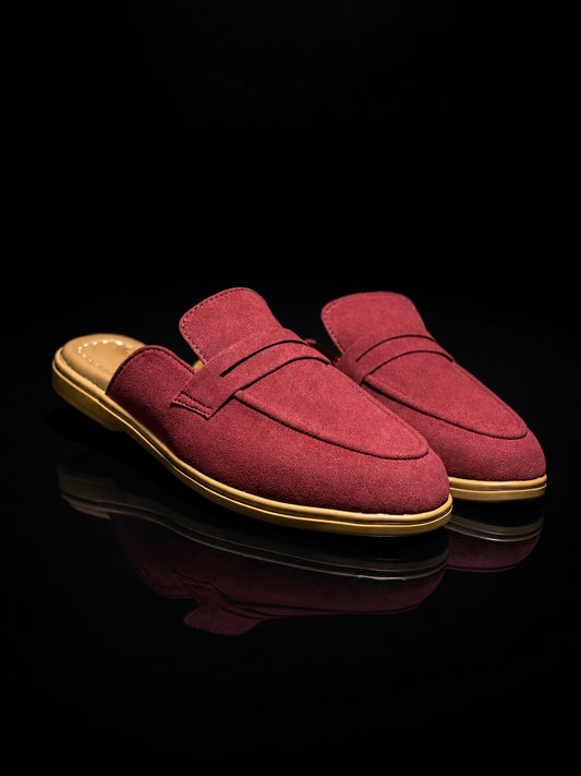 Men's Suede Mule Loafers - Maroon Suede Backless Penny Loafers