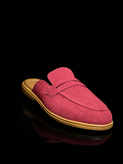 Men's Suede Mule Loafers - Maroon Suede Backless Penny Loafers