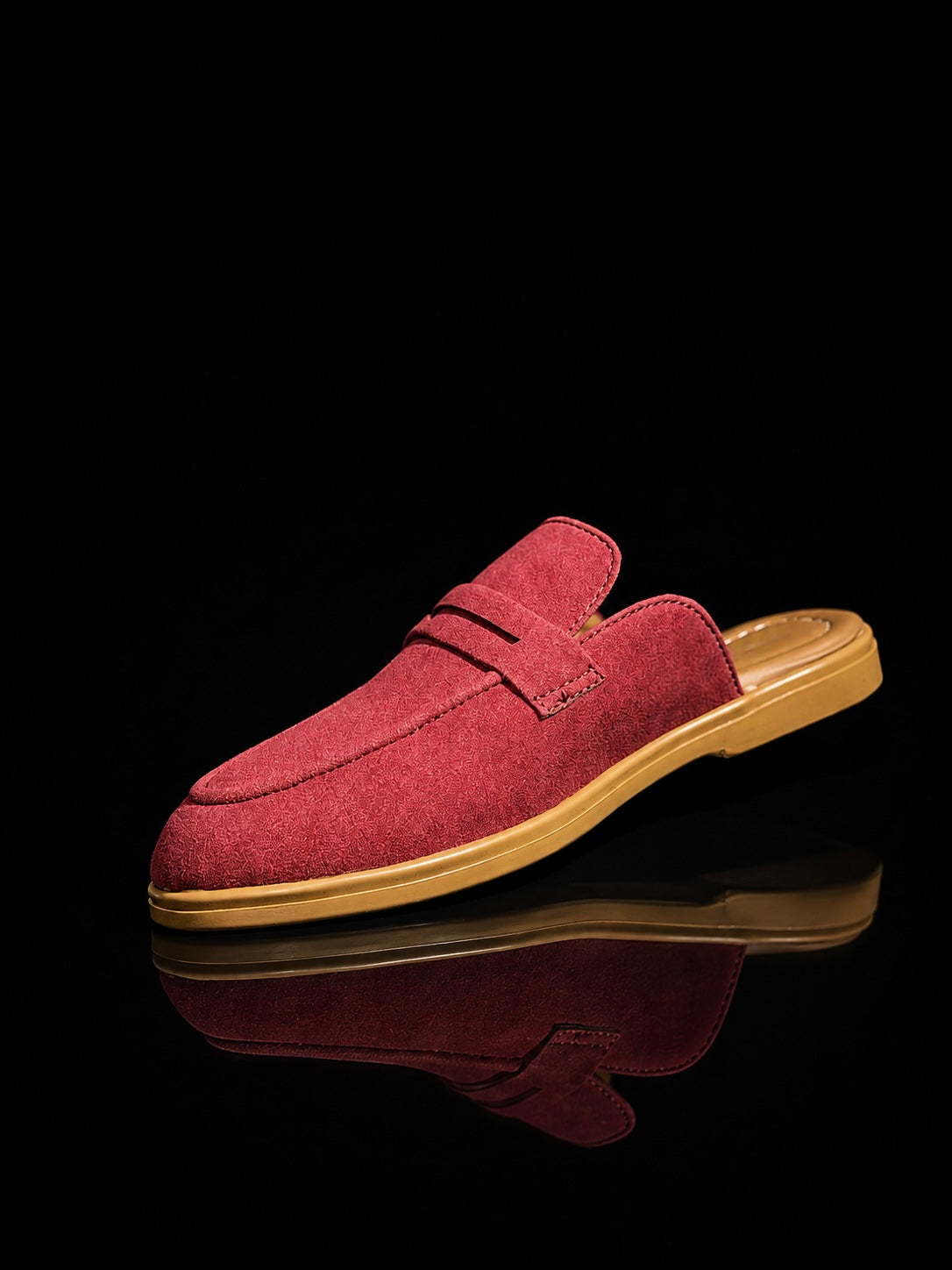 Men's Suede Mule Loafers - Maroon Suede Backless Penny Loafers