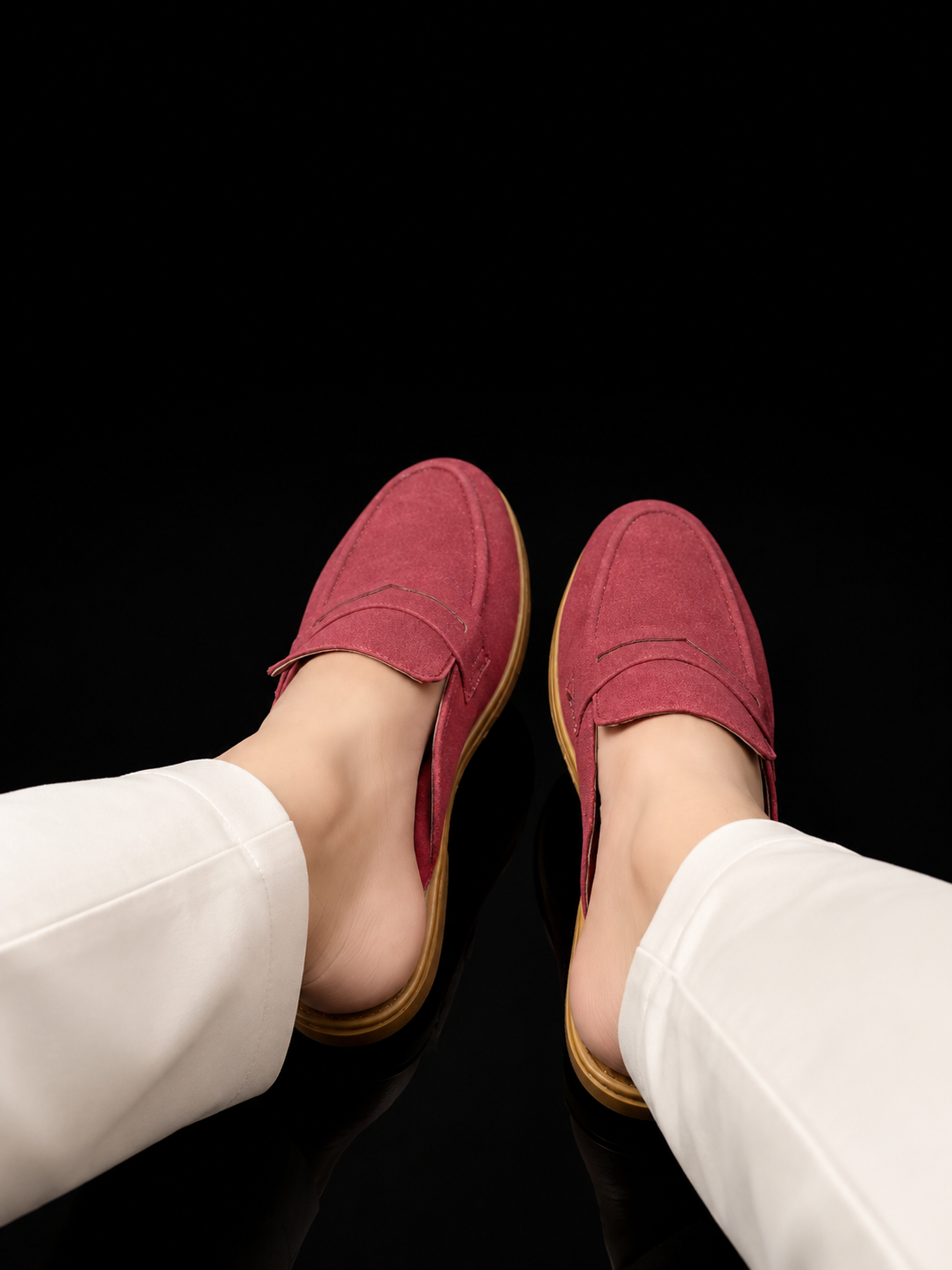 Men's Suede Mule Loafers - Maroon Suede Backless Penny Loafers