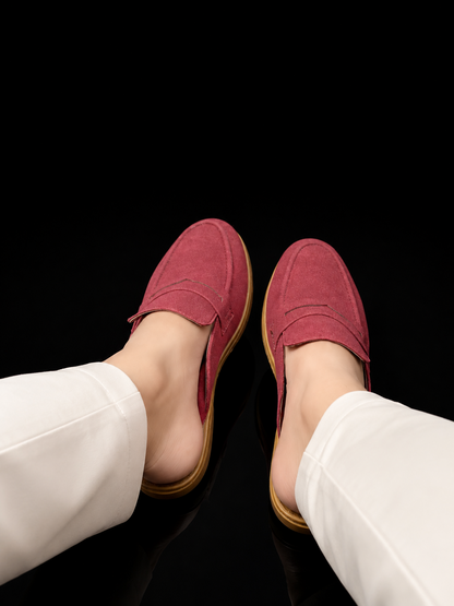 Men's Suede Mule Loafers - Maroon Suede Backless Penny Loafers