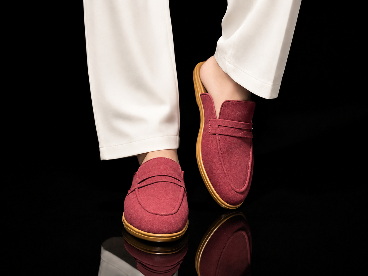 Men's Suede Mule Loafers - Maroon Suede Backless Penny Loafers