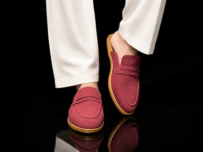 Men's Suede Mule Loafers - Maroon Suede Backless Penny Loafers