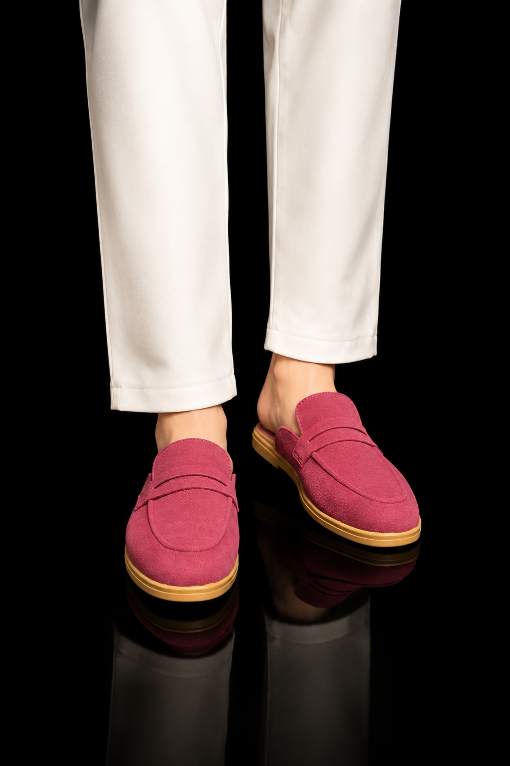 Men's Suede Mule Loafers - Maroon Suede Backless Penny Loafers