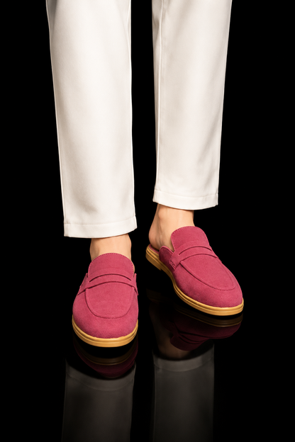 Men's Suede Mule Loafers - Maroon Suede Backless Penny Loafers