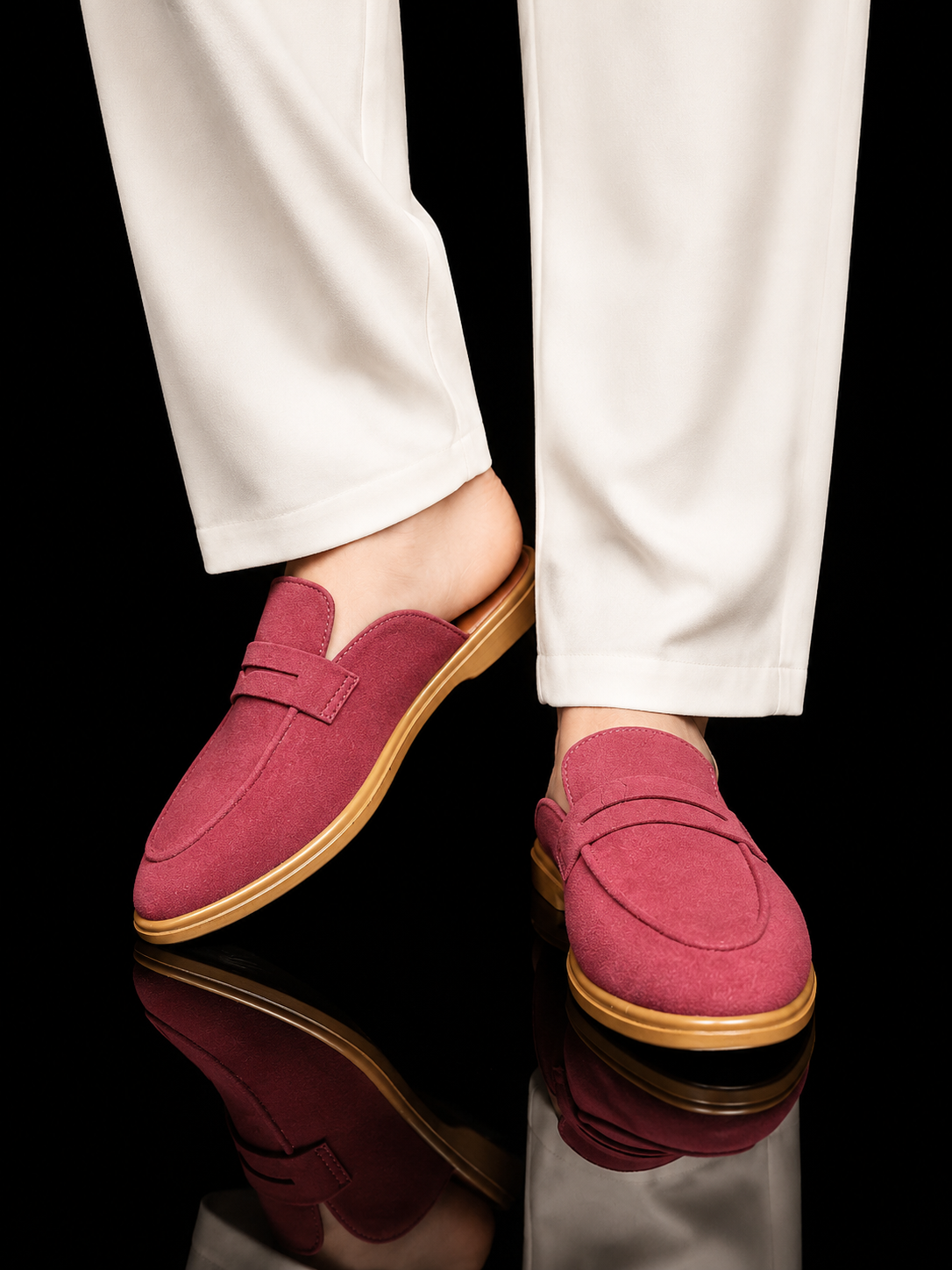 Men's Suede Mule Loafers - Maroon Suede Backless Penny Loafers