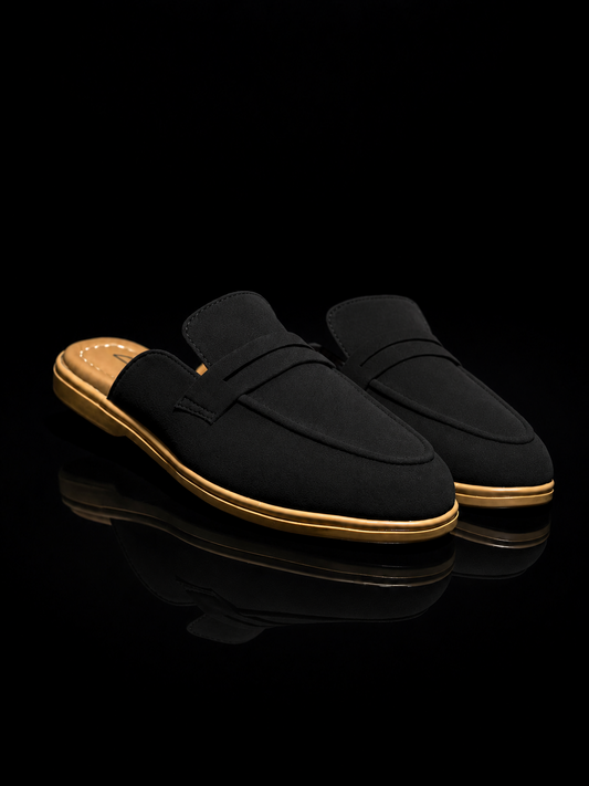 Men's Suede Mule Loafers - Noir Suede Backless Penny Loafers
