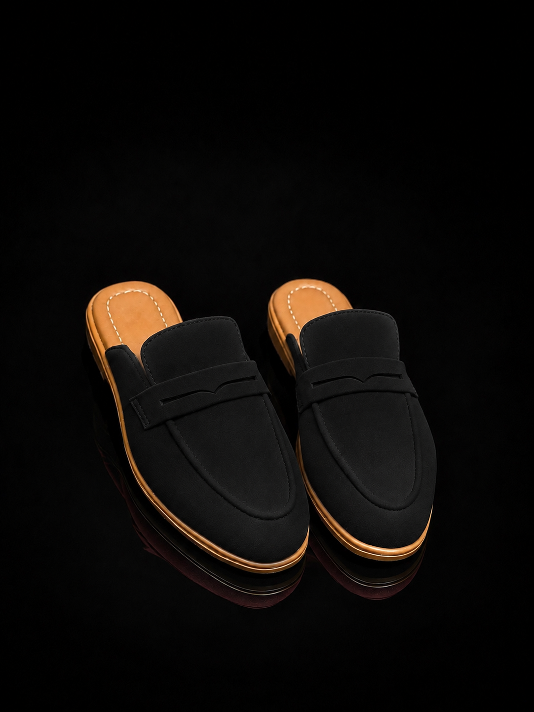 Men's Suede Mule Loafers - Noir Suede Backless Penny Loafers