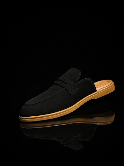 Men's Suede Mule Loafers - Noir Suede Backless Penny Loafers