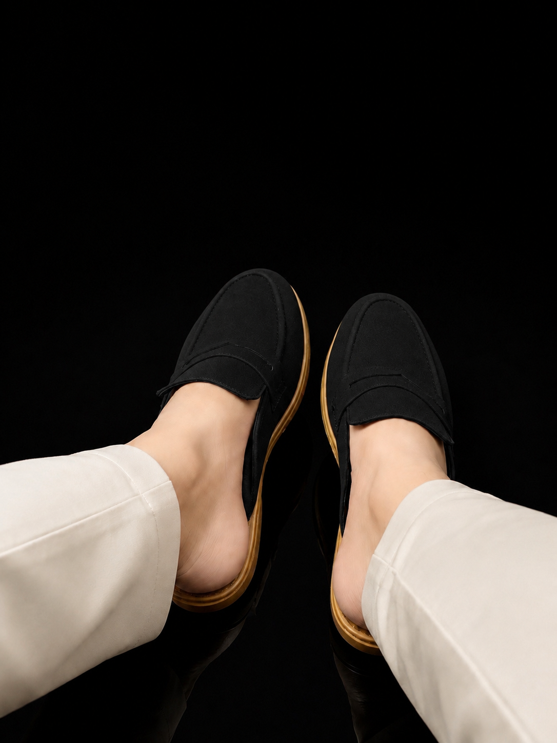 Men's Suede Mule Loafers - Noir Suede Backless Penny Loafers