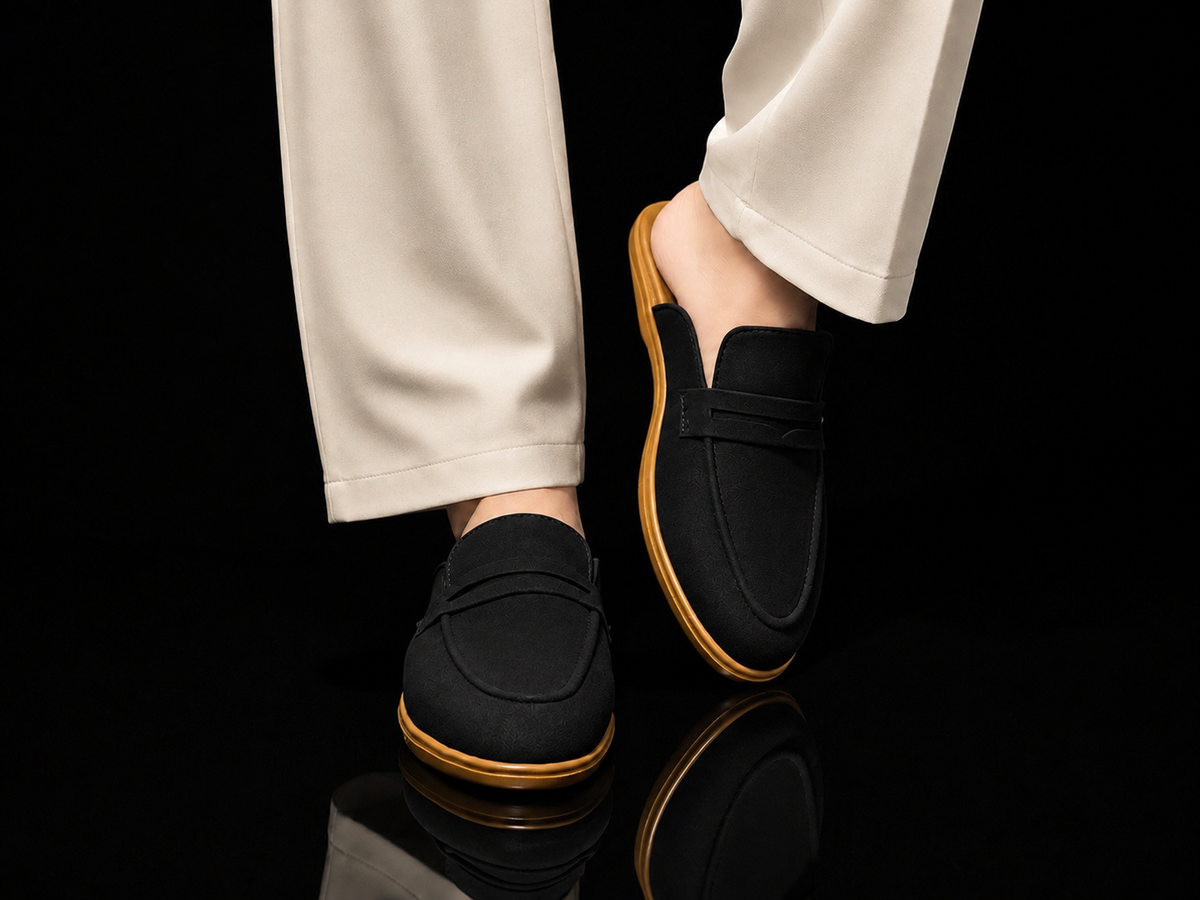 Men's Suede Mule Loafers - Noir Suede Backless Penny Loafers
