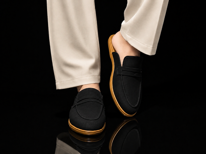 Men's Suede Mule Loafers - Noir Suede Backless Penny Loafers