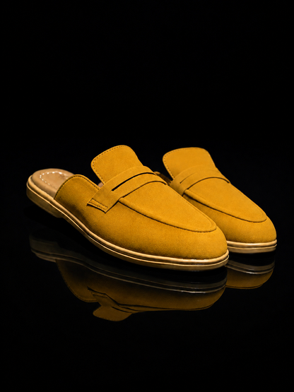 Men's Suede Mule Loafers - Mustard Suede Backless Penny Loafers