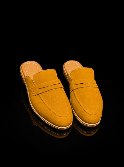 Men's Suede Mule Loafers - Mustard Suede Backless Penny Loafers