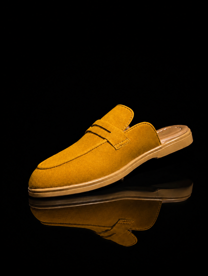Men's Suede Mule Loafers - Mustard Suede Backless Penny Loafers