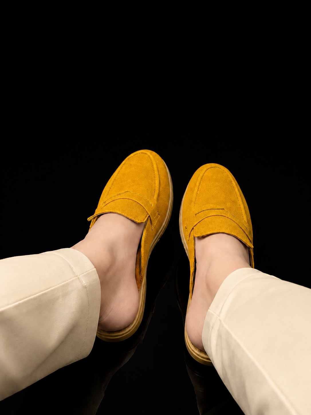 Men's Suede Mule Loafers - Mustard Suede Backless Penny Loafers