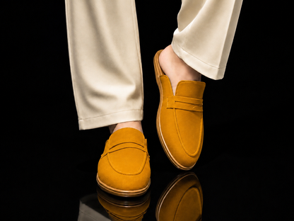 Men's Suede Mule Loafers - Mustard Suede Backless Penny Loafers