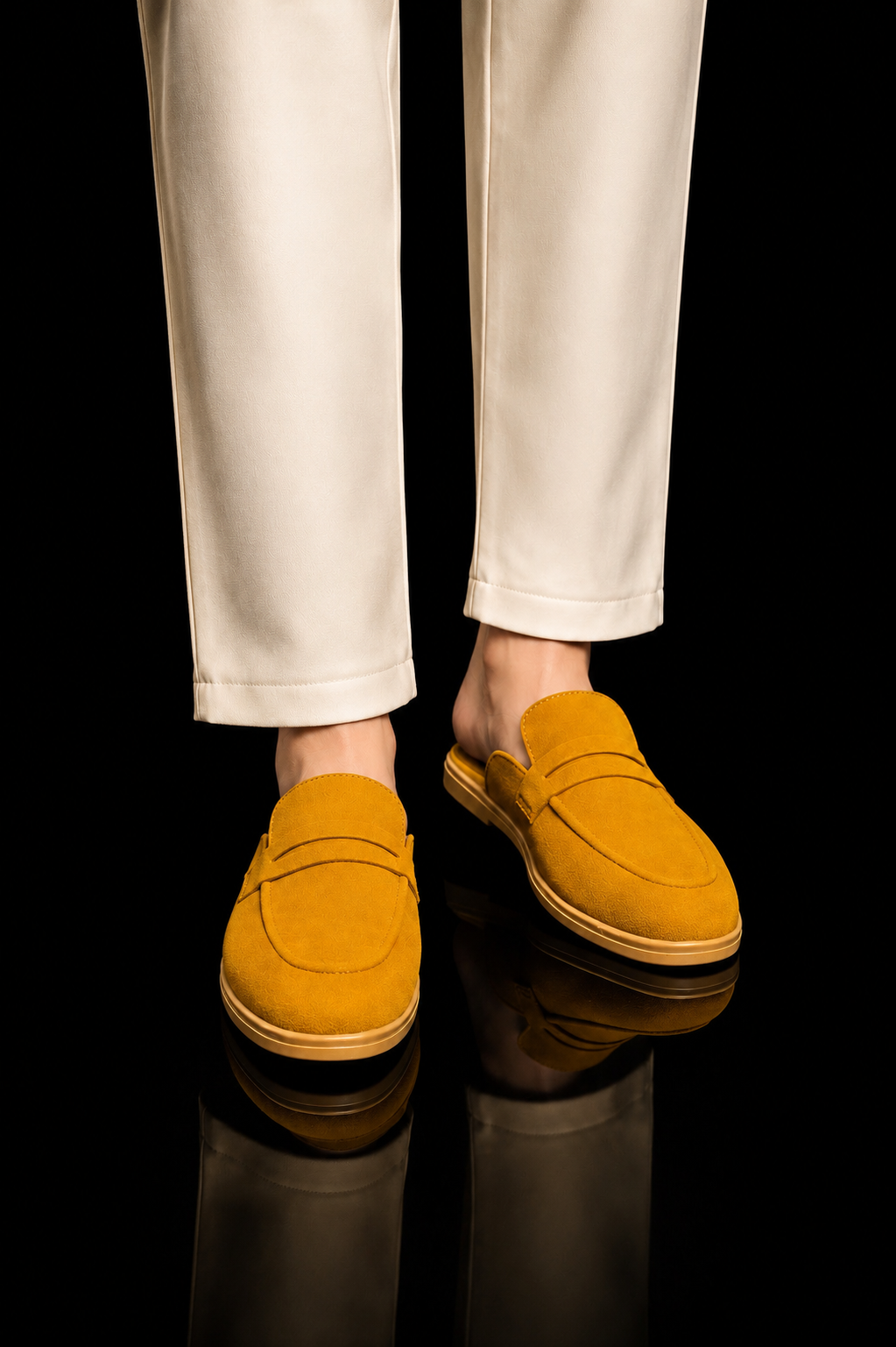 Men's Suede Mule Loafers - Mustard Suede Backless Penny Loafers