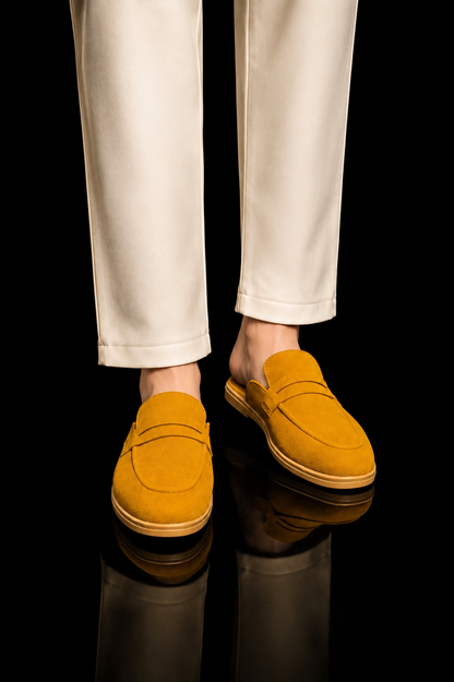 Men's Suede Mule Loafers - Mustard Suede Backless Penny Loafers
