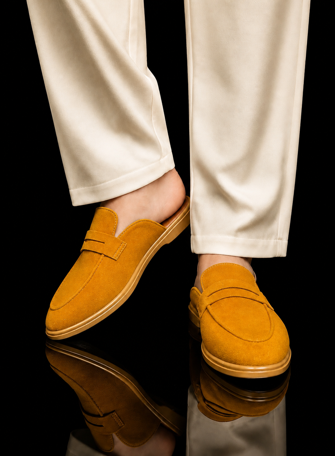Men's Suede Mule Loafers - Mustard Suede Backless Penny Loafers