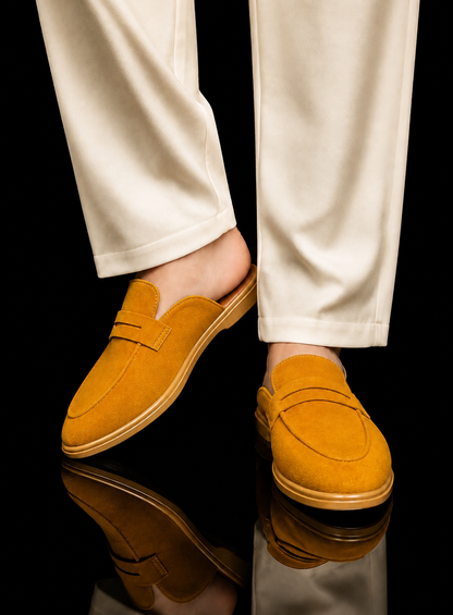 Men's Suede Mule Loafers - Mustard Suede Backless Penny Loafers