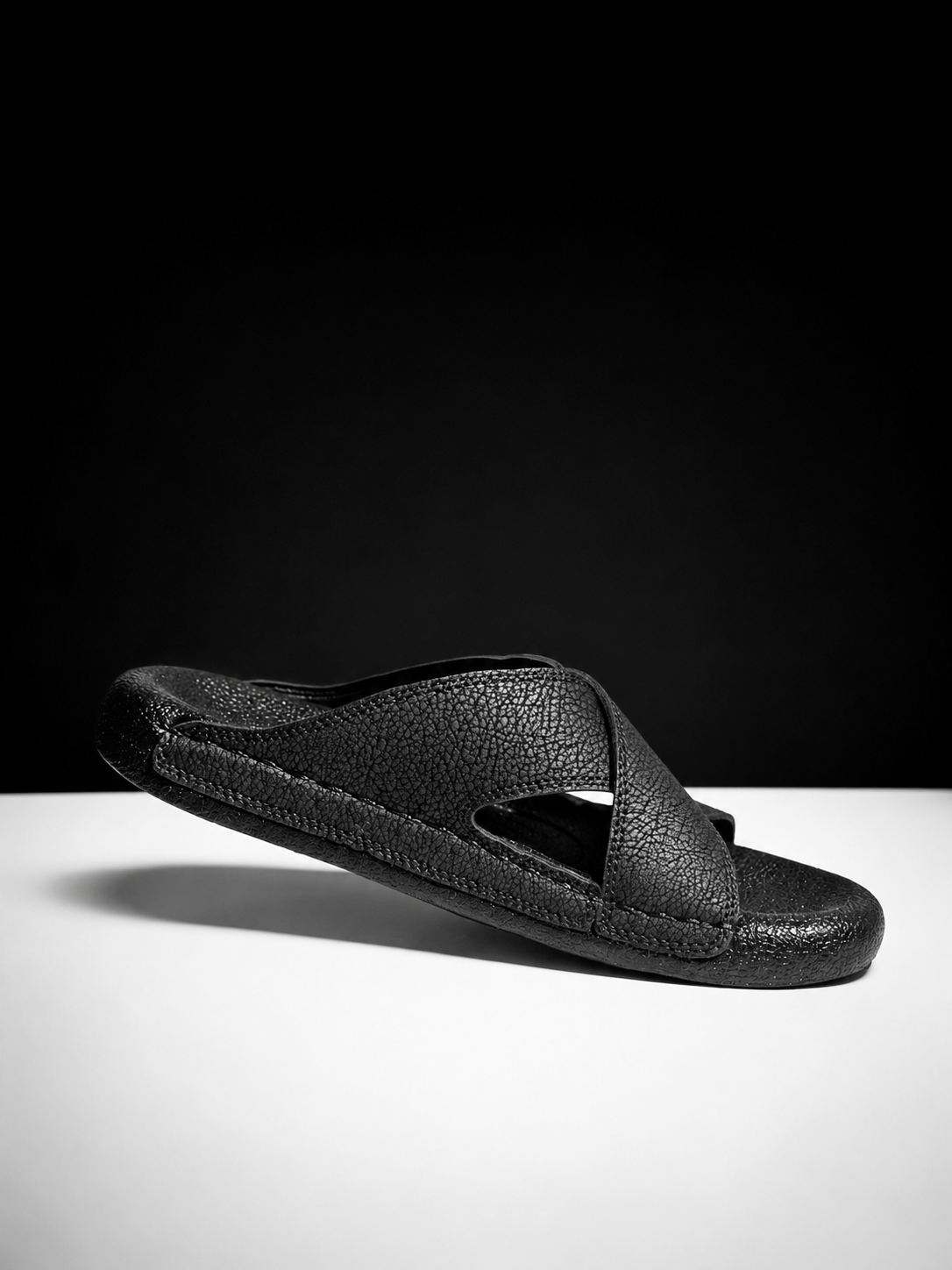 Medicated Black Cross-Strap Buckle Sandals – Men's Leather Slide Slippers