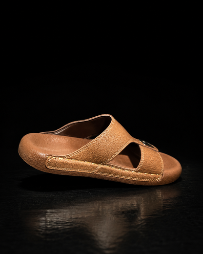 Medicated Brown Tan Leather Arabic Sandals – Men's Comfort Slip-On Slippers