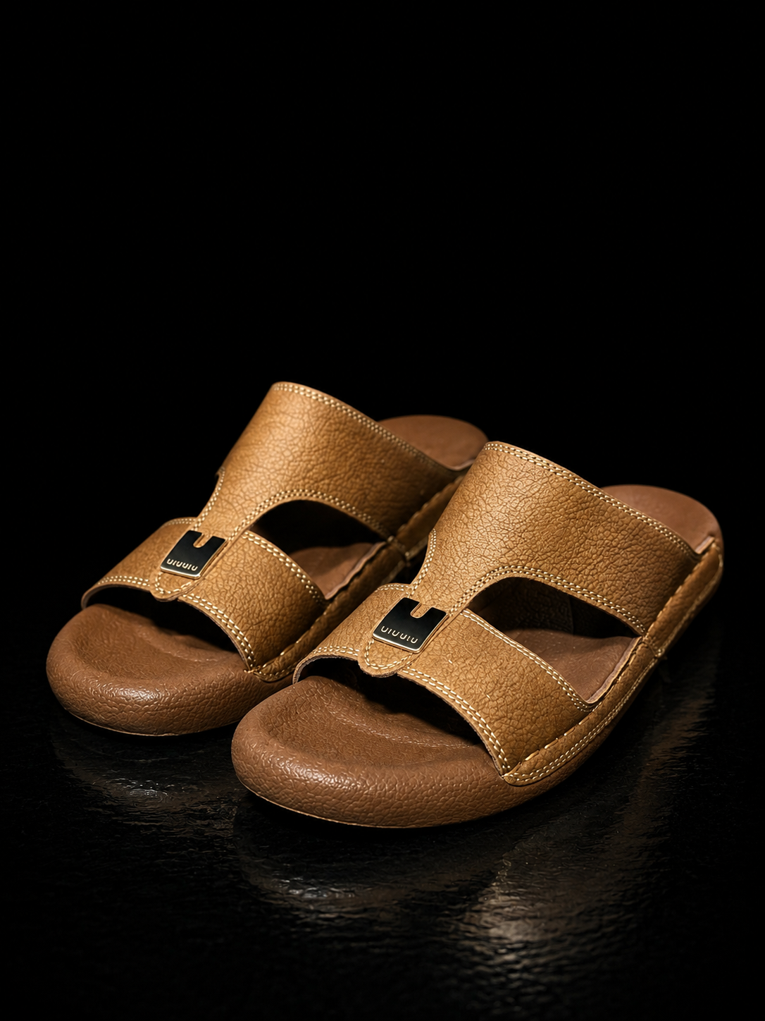 Medicated Brown Tan Leather Arabic Sandals – Men's Comfort Slip-On Slippers