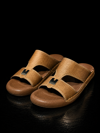 Medicated Brown Tan Leather Arabic Sandals – Men's Comfort Slip-On Slippers