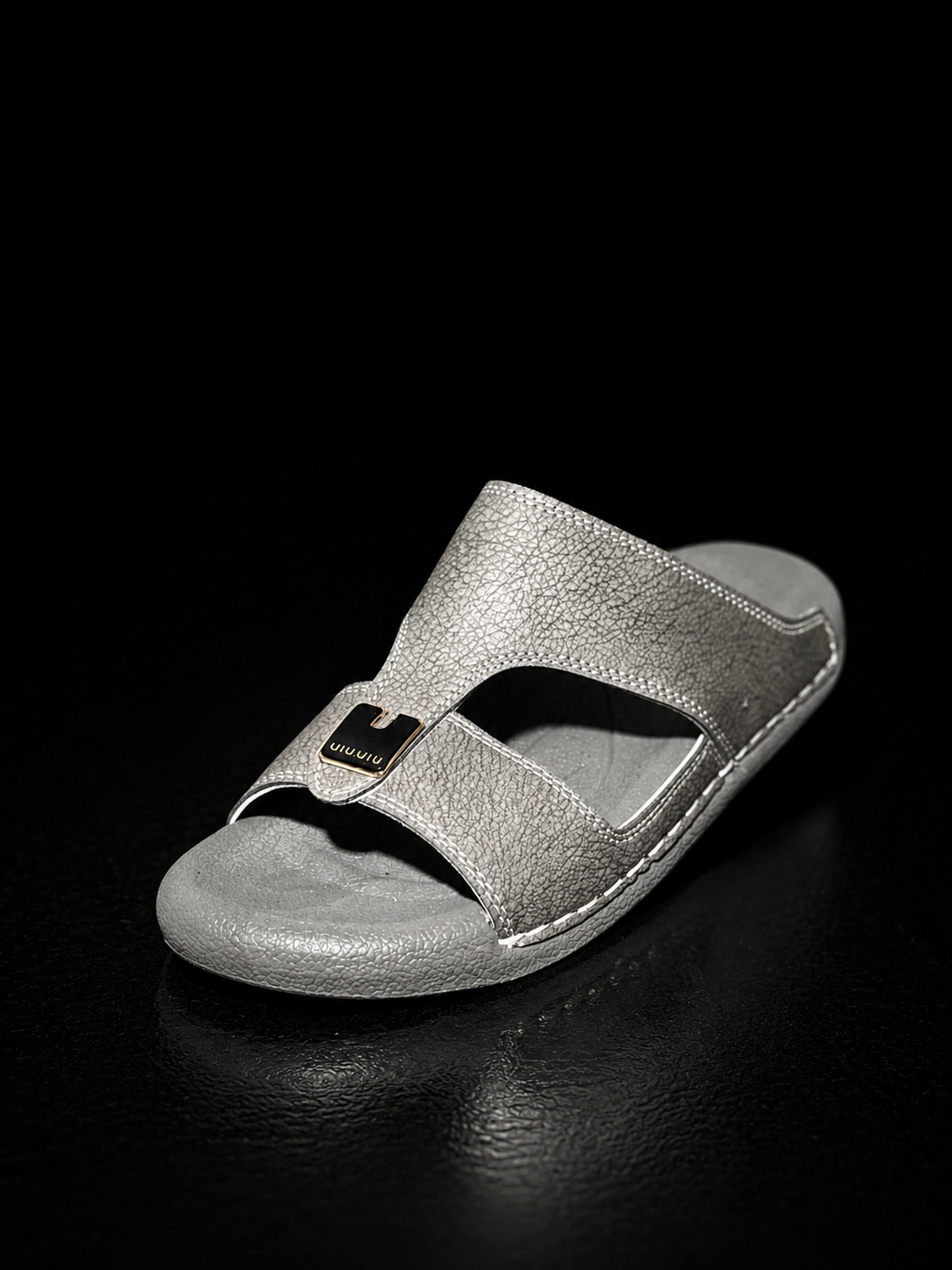Medicated Grey Leather Arabic Sandals – Men's Comfort Slip-On Slippers
