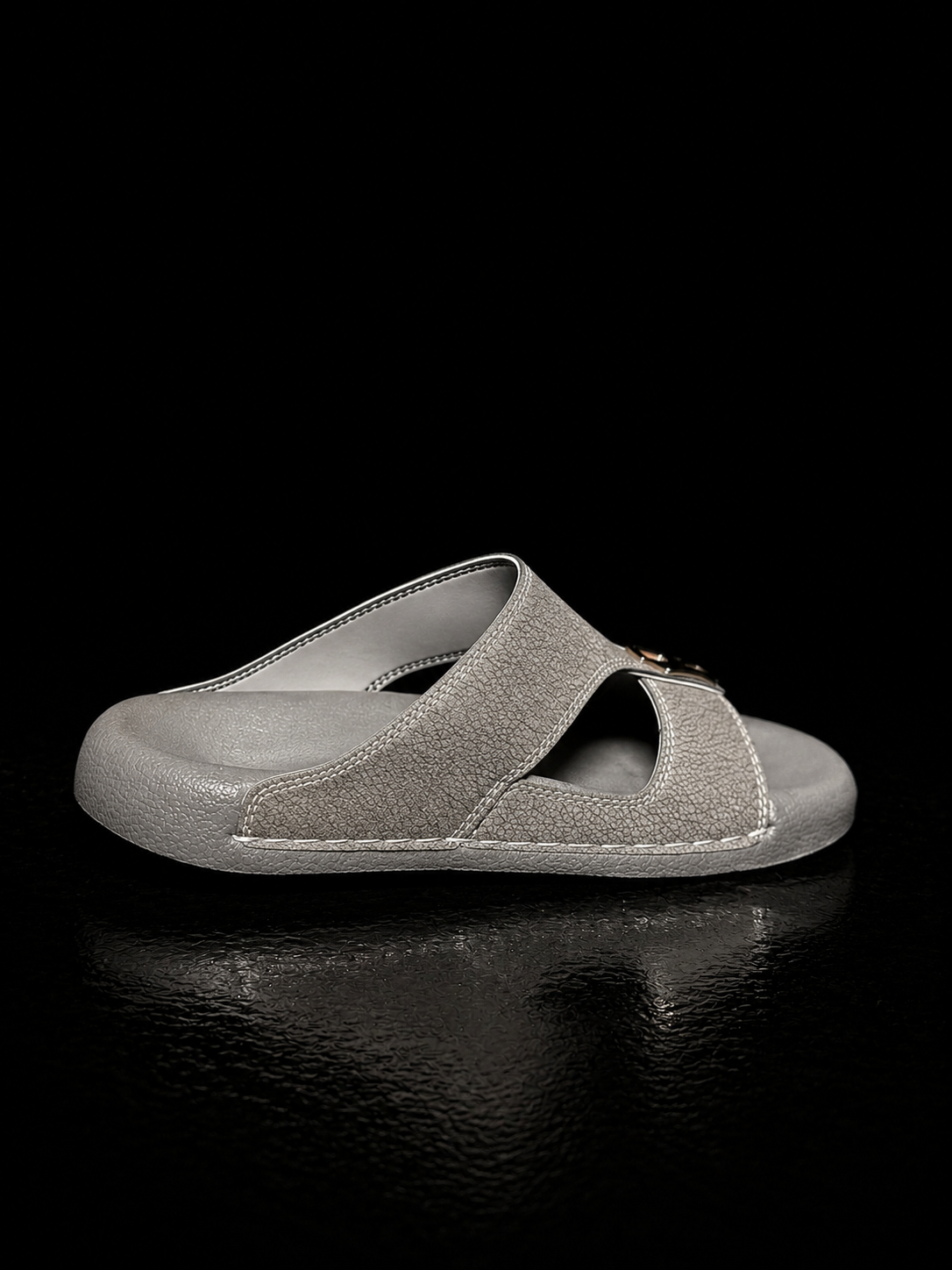 Medicated Grey Leather Arabic Sandals – Men's Comfort Slip-On Slippers