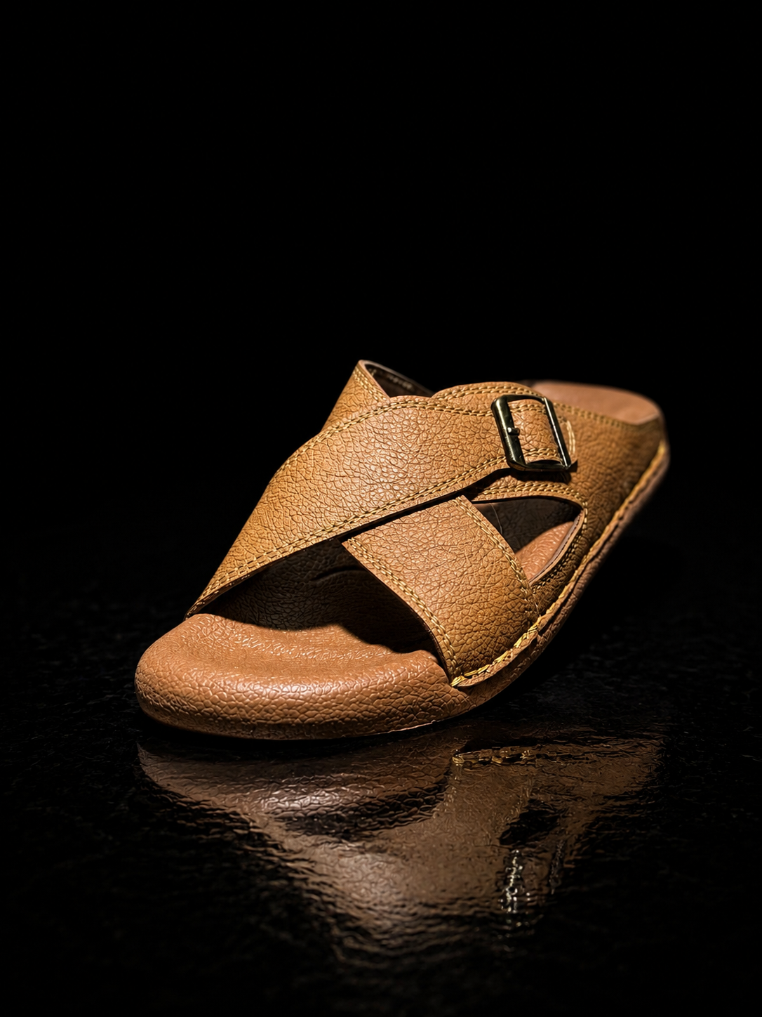 Medicated Brown Cross-Strap Buckle Sandals – Men's Leather Slide Slippers