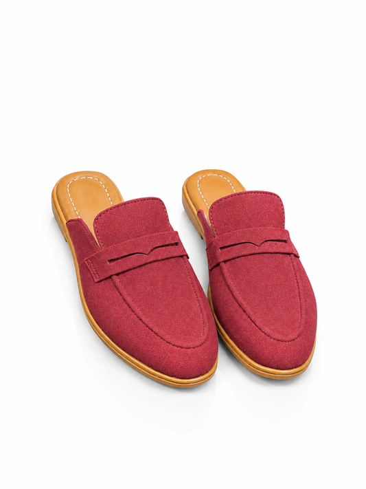 Men's Suede Mule Loafers - Maroon Suede Backless Penny Loafers